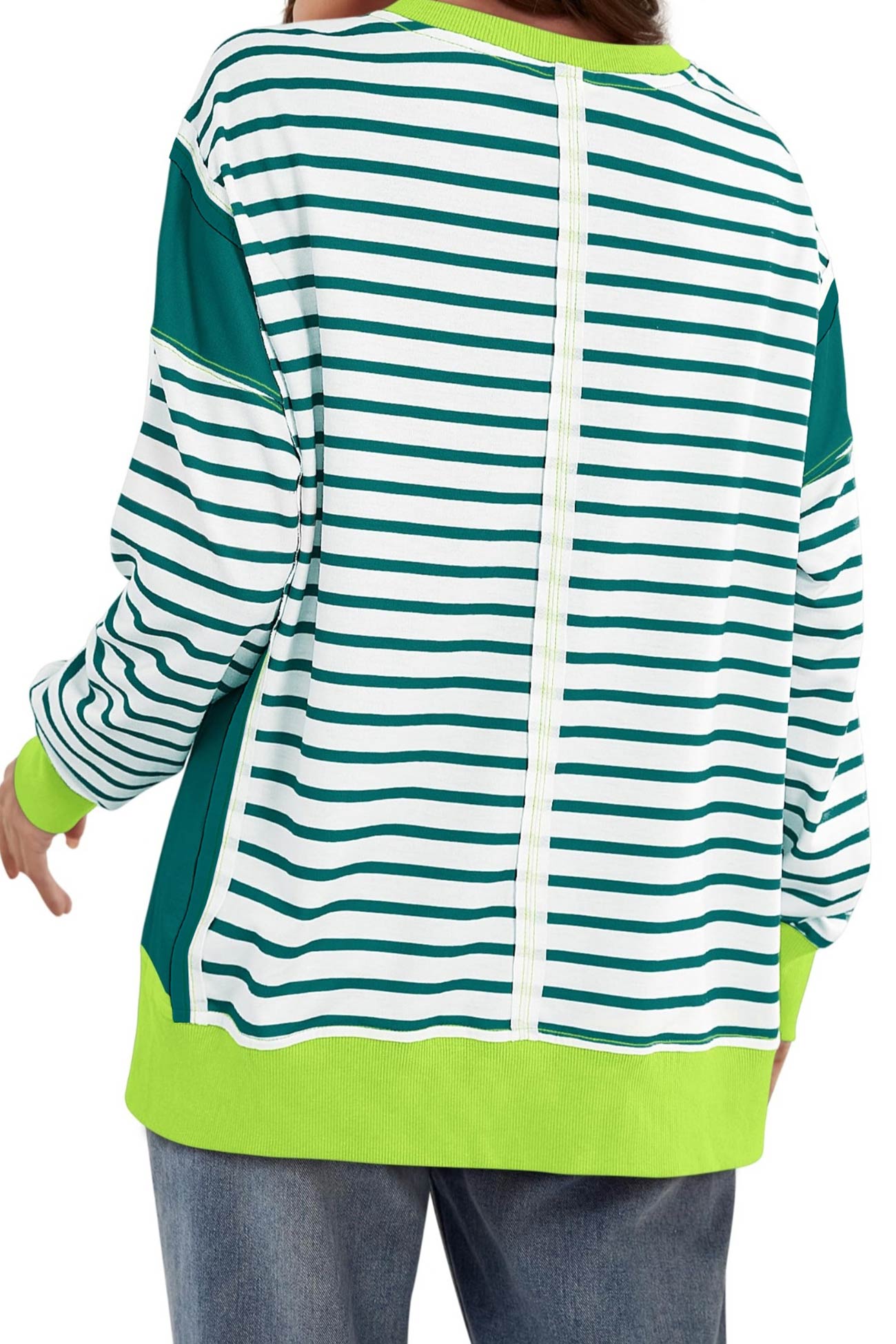 Lilian | Striped patchwork crew neck sweatshirt