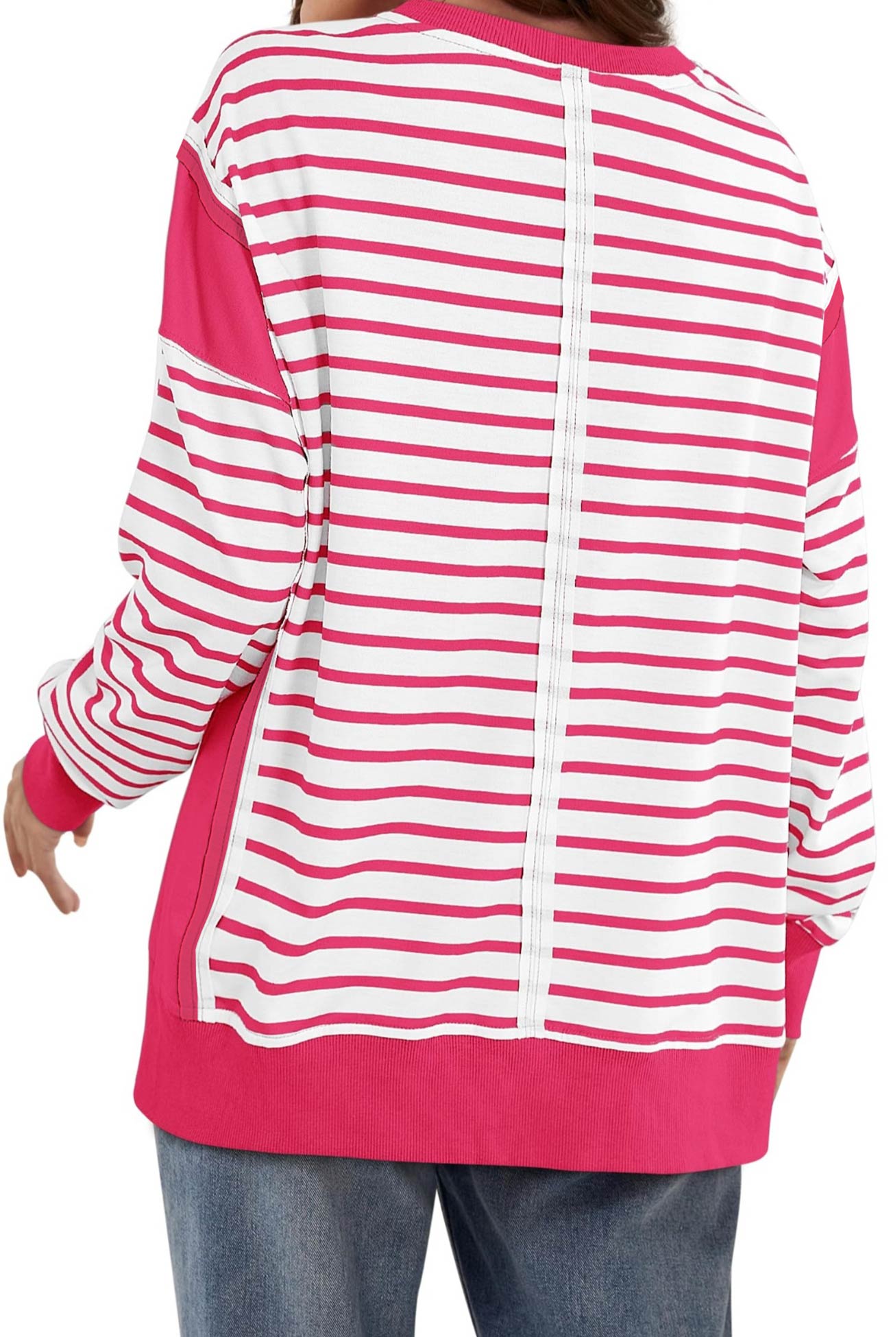 Lilian | Striped patchwork crew neck sweatshirt