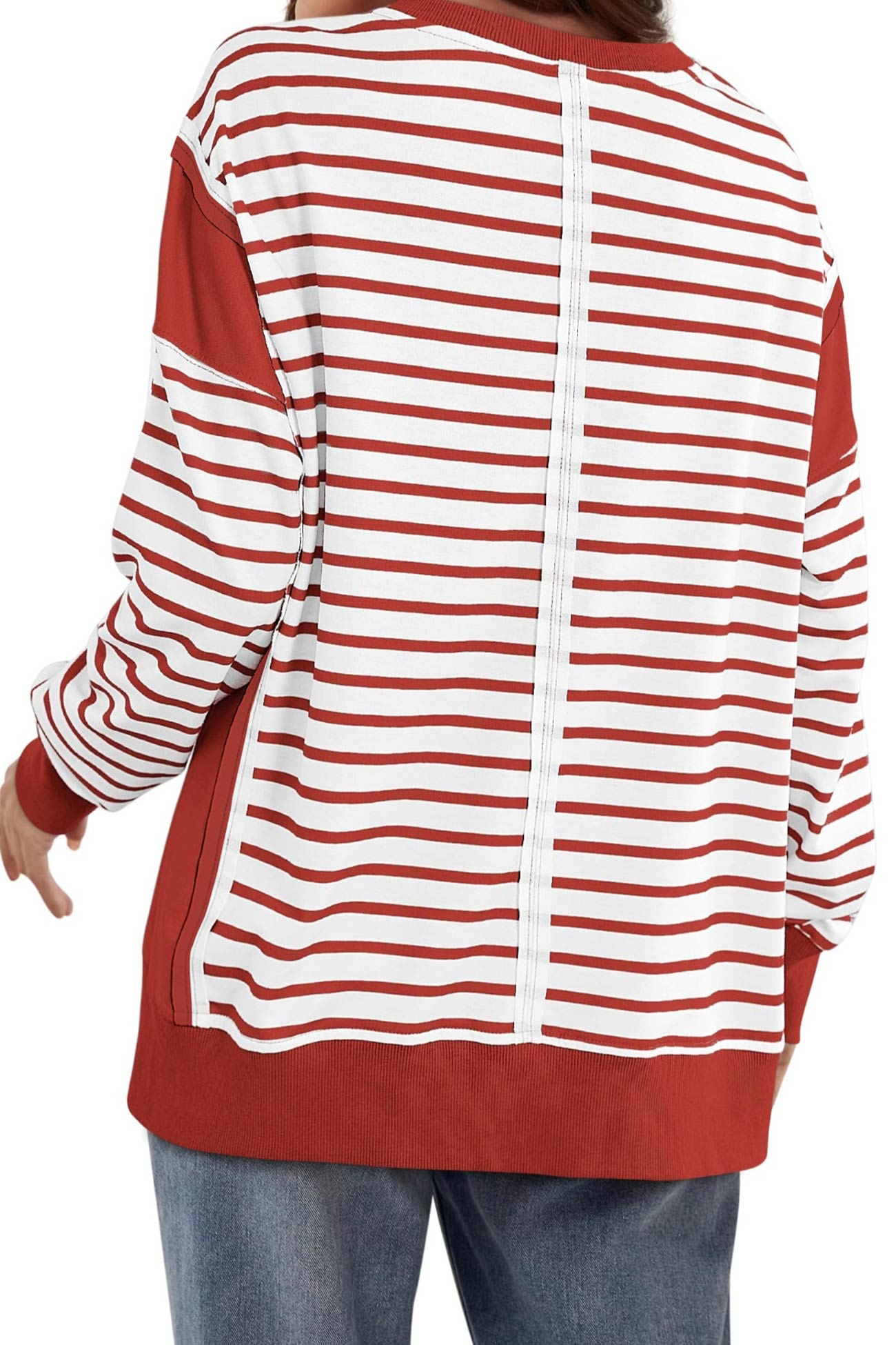 Lilian | Striped patchwork crew neck sweatshirt