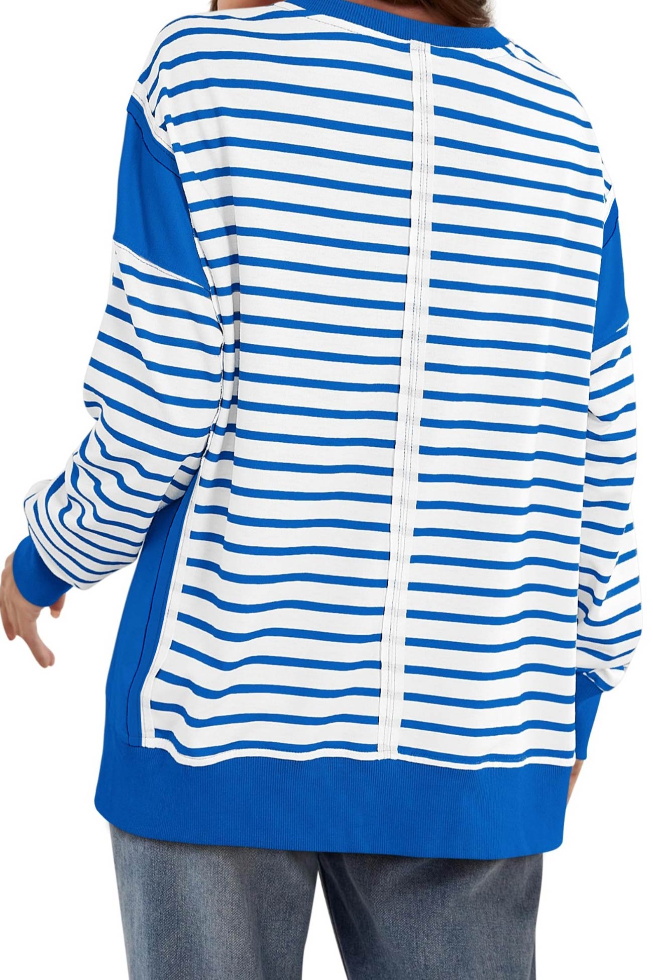 Lilian | Striped patchwork crew neck sweatshirt
