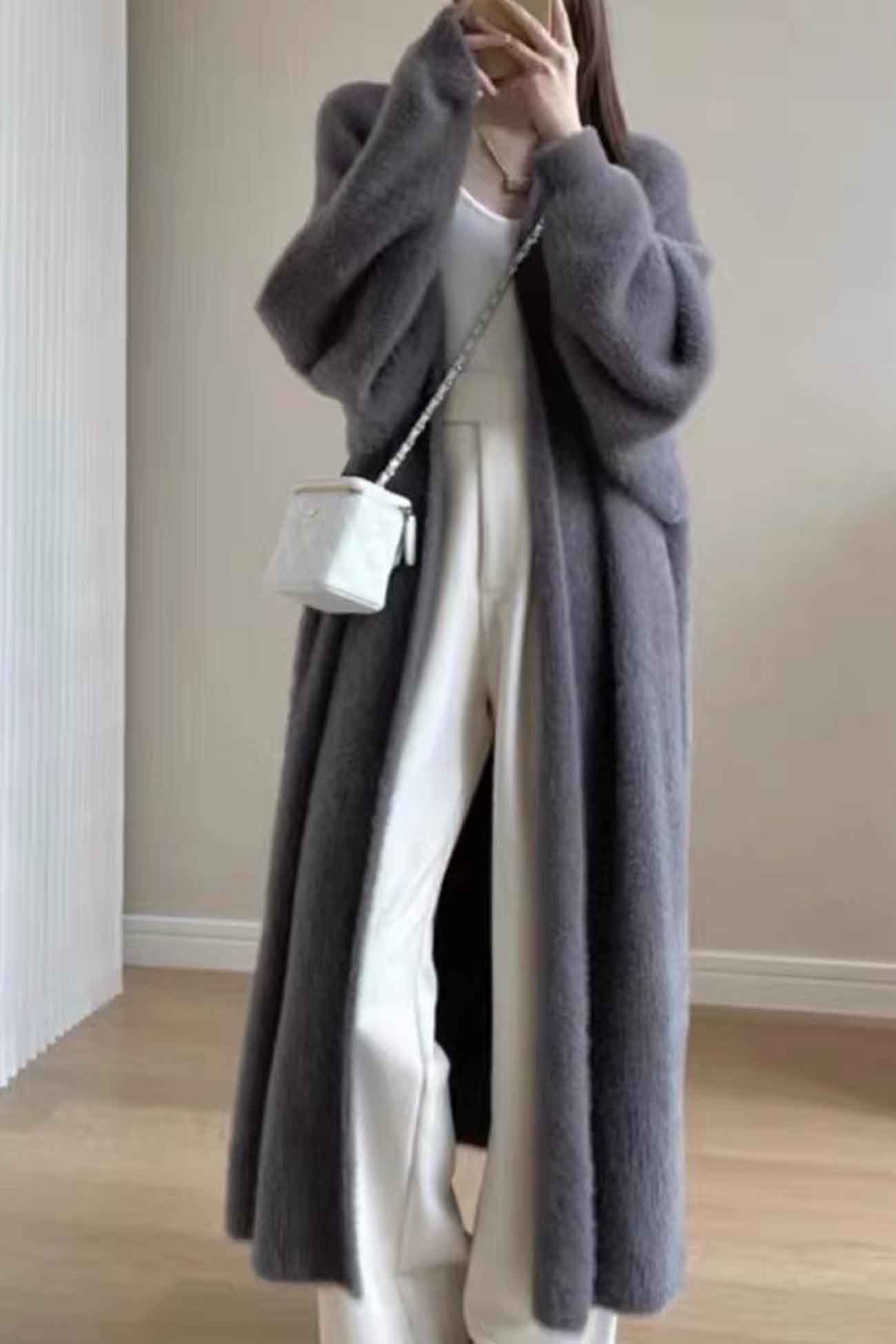 Estela | Plain, fluffy long cardigan