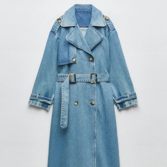 Henriette | elegant long denim trench coat for women