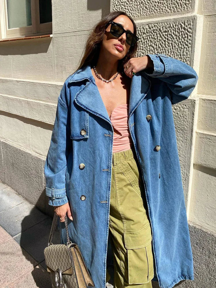 Henriette | elegant long denim trench coat for women