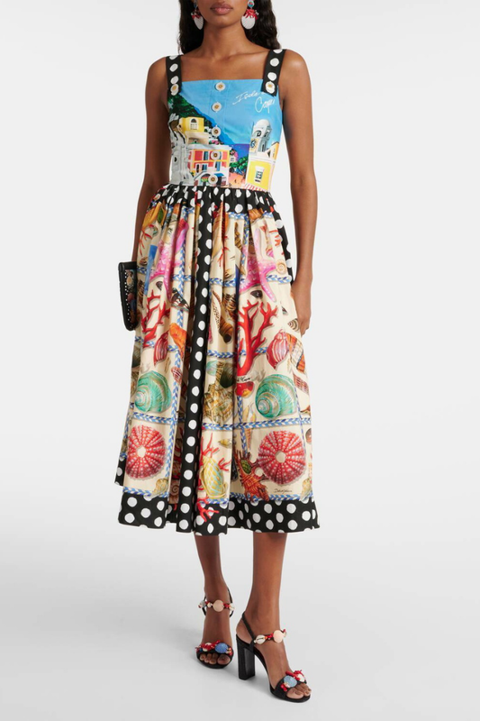 Rosario® | Polka Dot Square Neck Midi Dress
