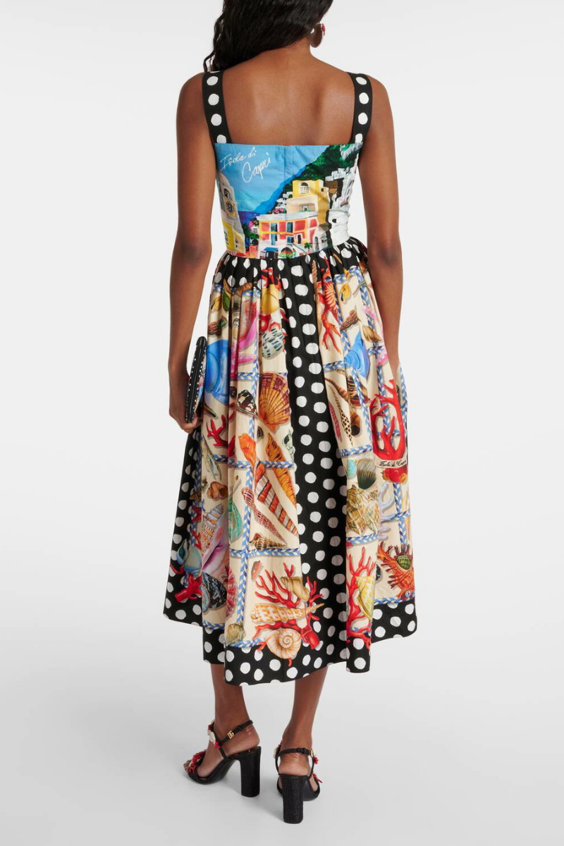 Rosario® | Polka Dot Square Neck Midi Dress