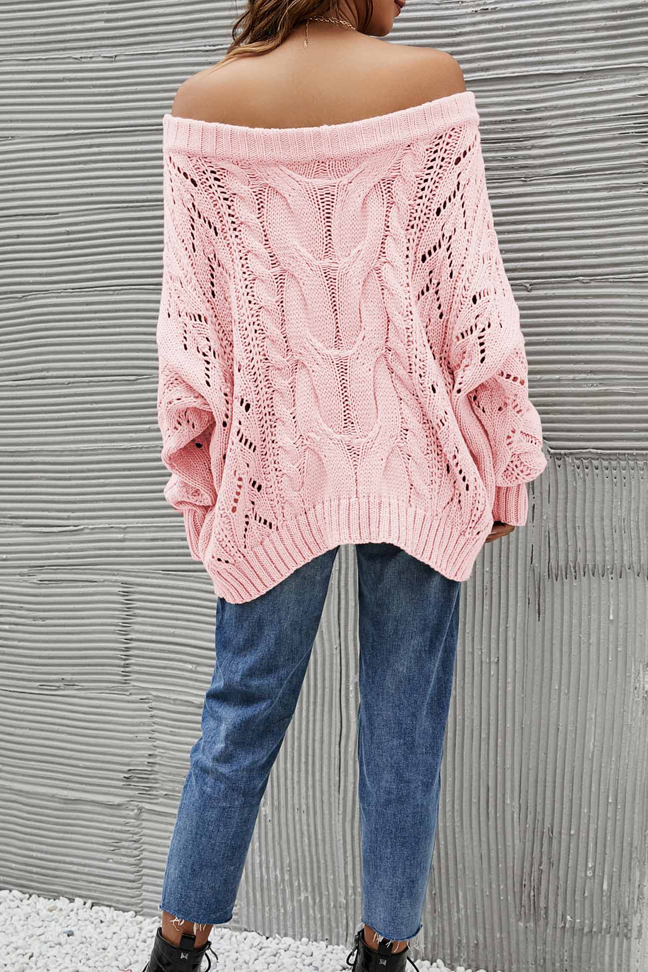 Janine | Knitted jumper with a dropped shoulder and a hollowed-out cable pattern