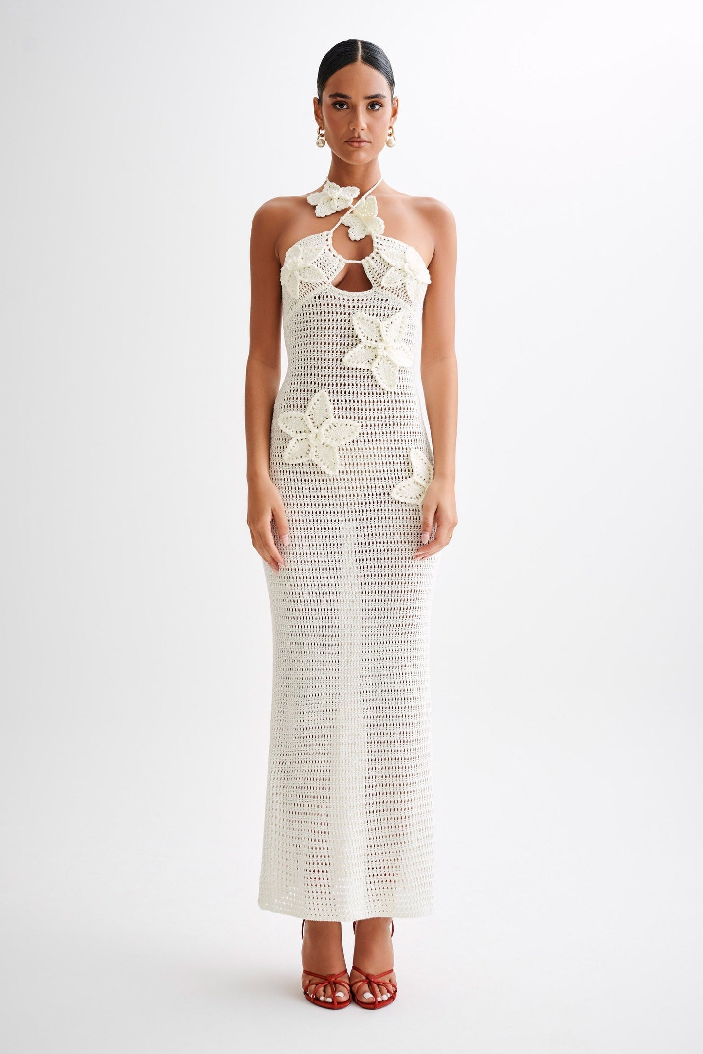 Yasmina® | Crocheted Maxi Dress With Floral Appliqué