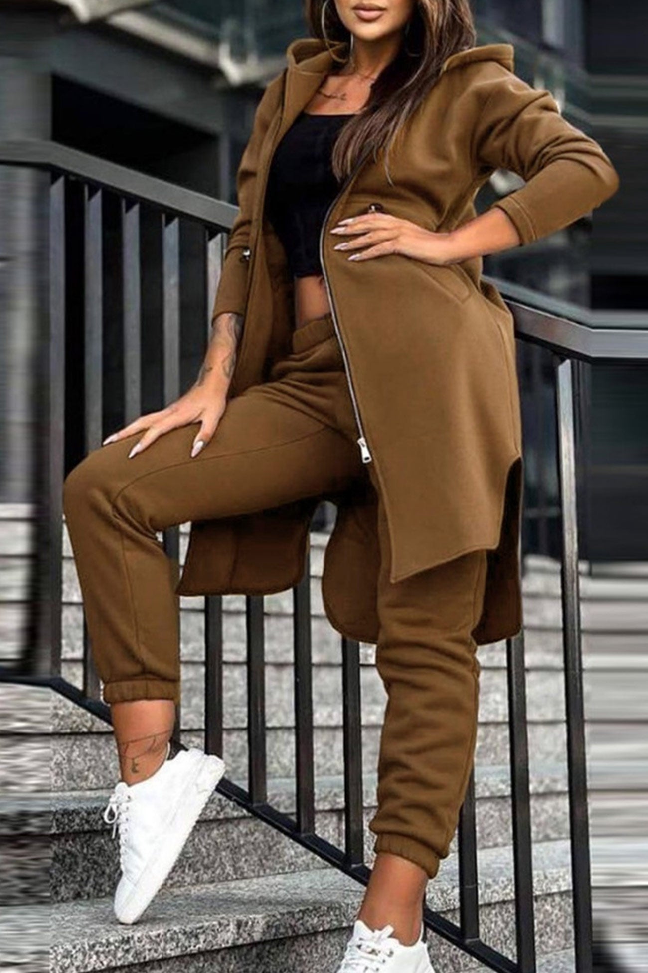 Alida | Mid-length hoodie pants set with elastic waist
