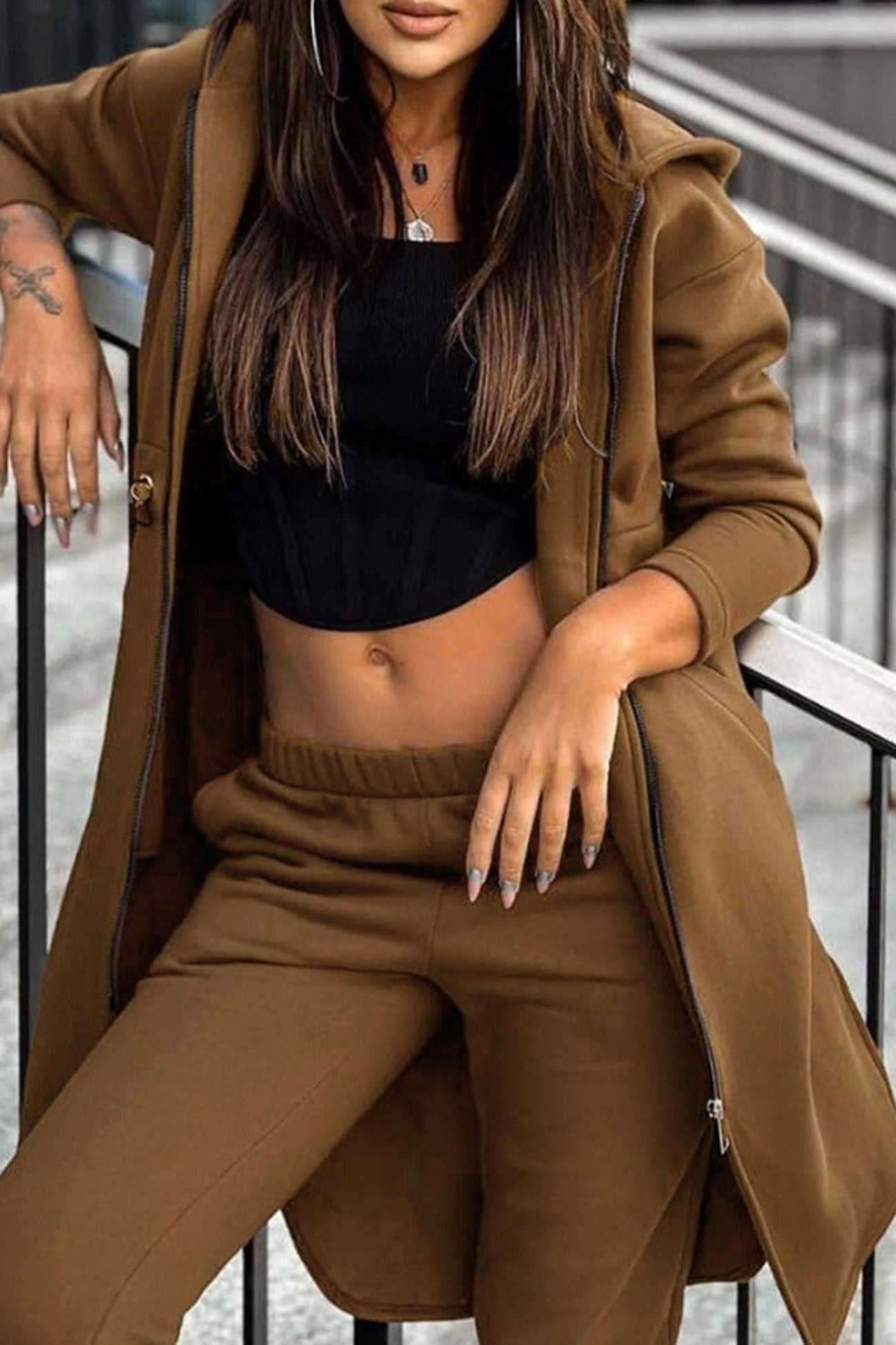 Alida | Mid-length hoodie pants set with elastic waist