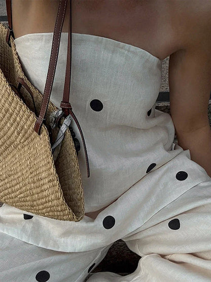 Polka Dot Tube Top Wide Pants Office Two Piece Set