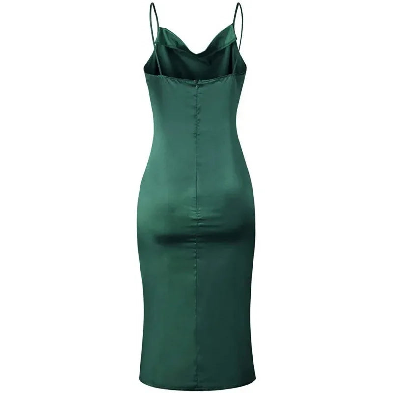 Elegant Satin Long Dresses Green Party Sexy Evening Backless Summer Party Dress