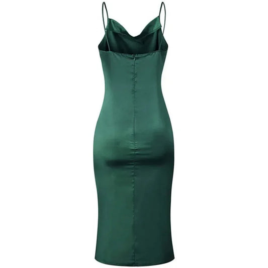 Elegant Satin Long Dresses Green Party Sexy Evening Backless Summer Party Dress
