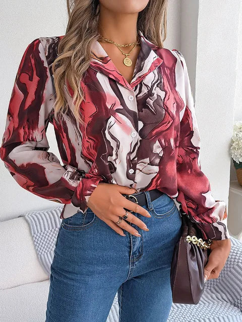 Armina® | Long-Sleeved Blouse Mit Marmormuster