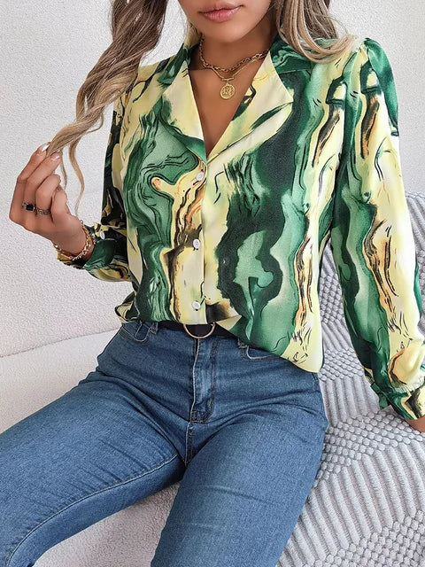 Armina® | Long-Sleeved Blouse Mit Marmormuster