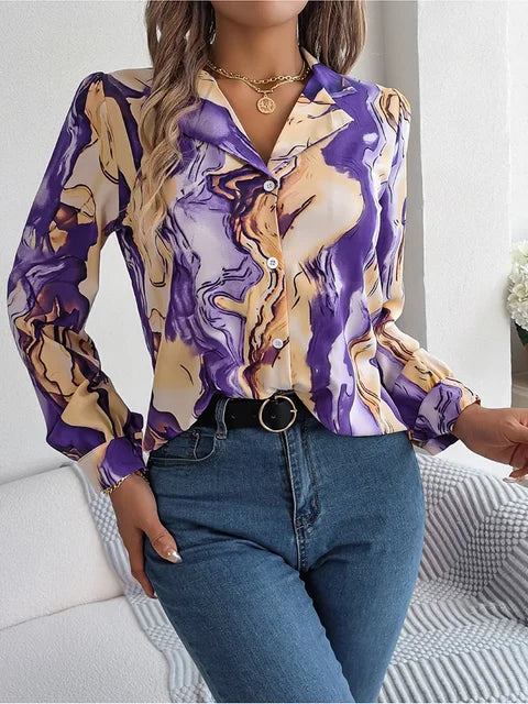 Lorene® | Marble Print Shirt Airy Summer Blouse For Women