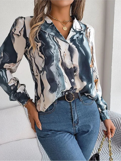 Lorene® | Marble Print Shirt Airy Summer Blouse For Women