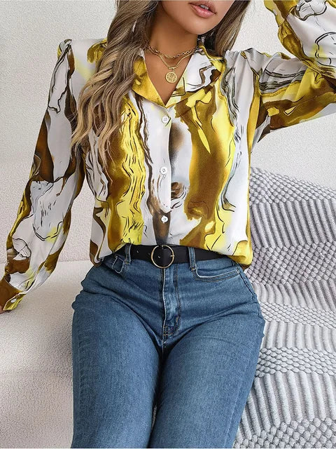 Lorene® | Marble Print Shirt Airy Summer Blouse For Women