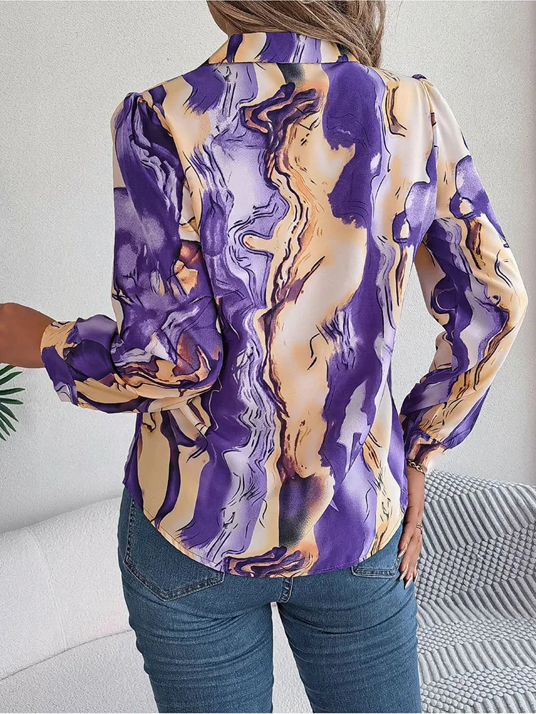 Lorene® | Marble Print Shirt Airy Summer Blouse For Women