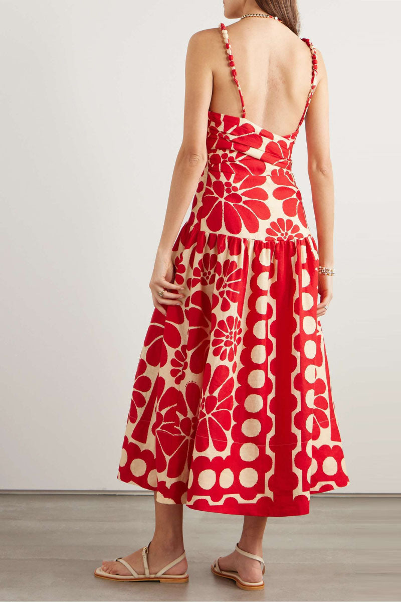 Soledad® | Red Spaghetti Strap Maxi Dress With Floral Print