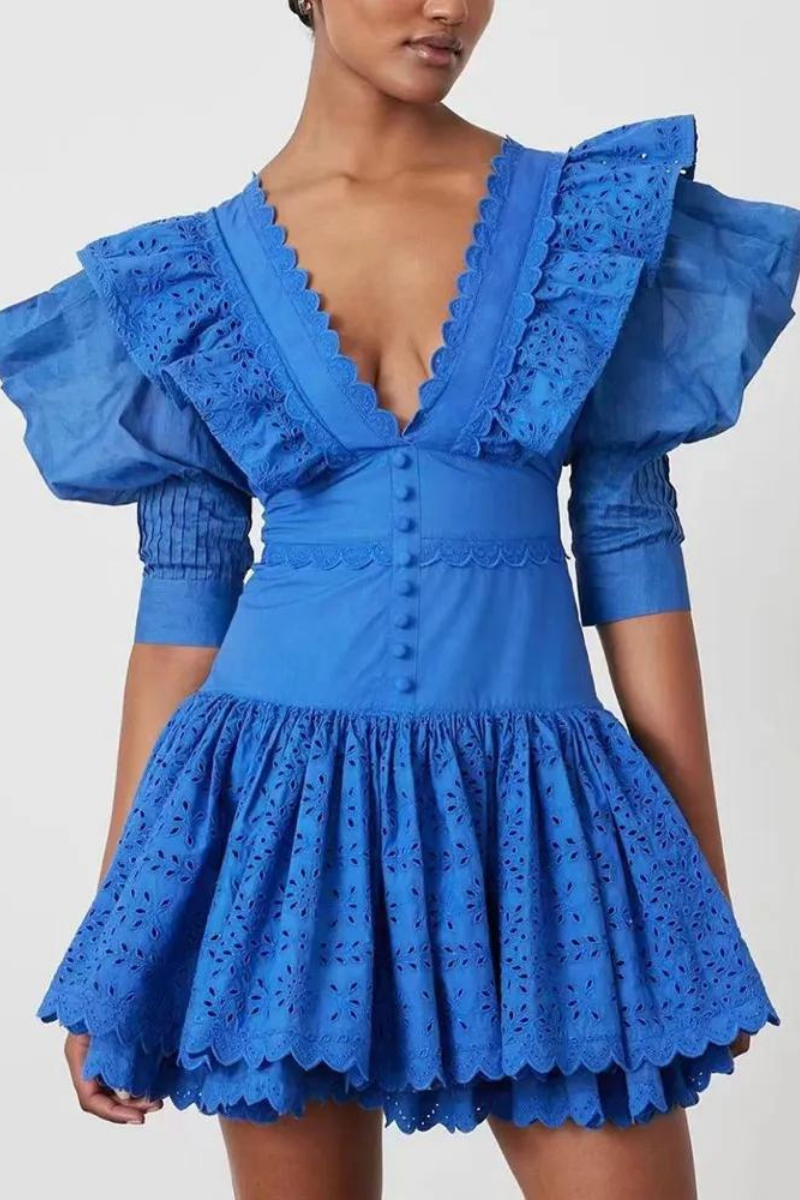 Rosalía® | Backless Mini Dress With Ruffles And A Plunging Neckline