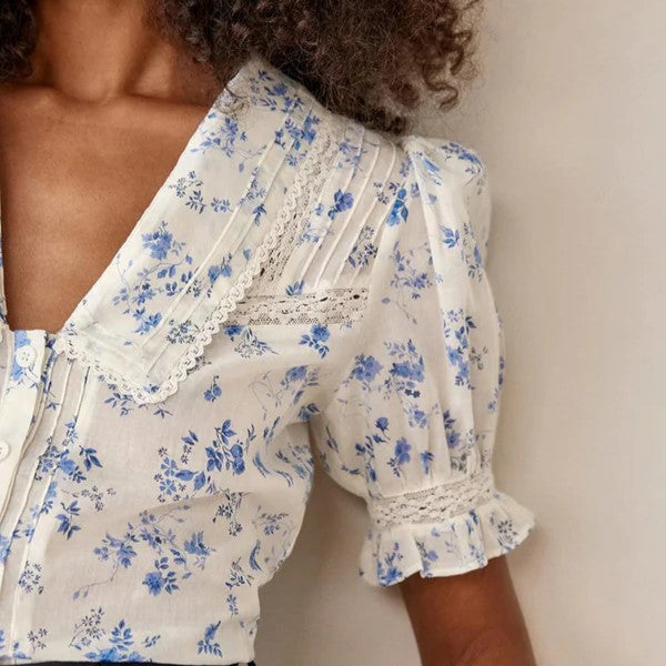 Justina® | Blouse With Floral Pattern And Lace Hem