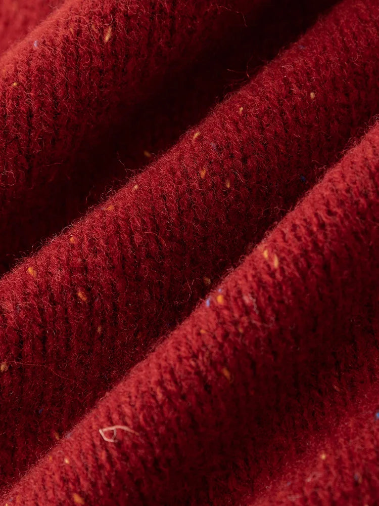 Casual Full Sleeve Loose Layup Knitwear Red Sweater
