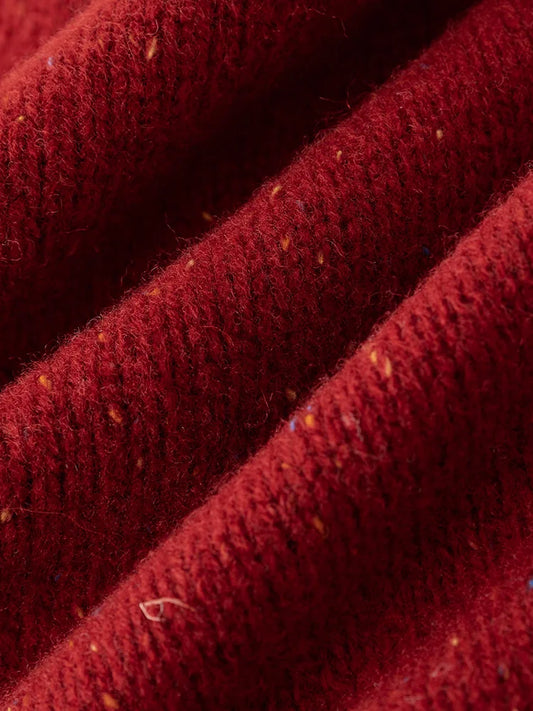 Casual Full Sleeve Loose Layup Knitwear Red Sweater