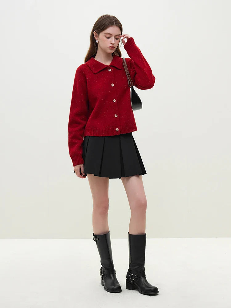 Casual Full Sleeve Loose Layup Knitwear Red Sweater