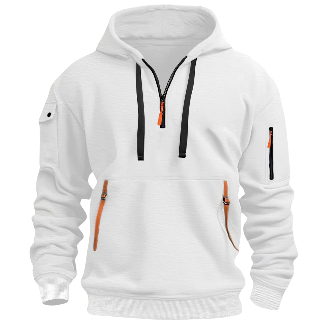 Men's Urban Utility Hoodie with Half-Zip and Zippered Pockets