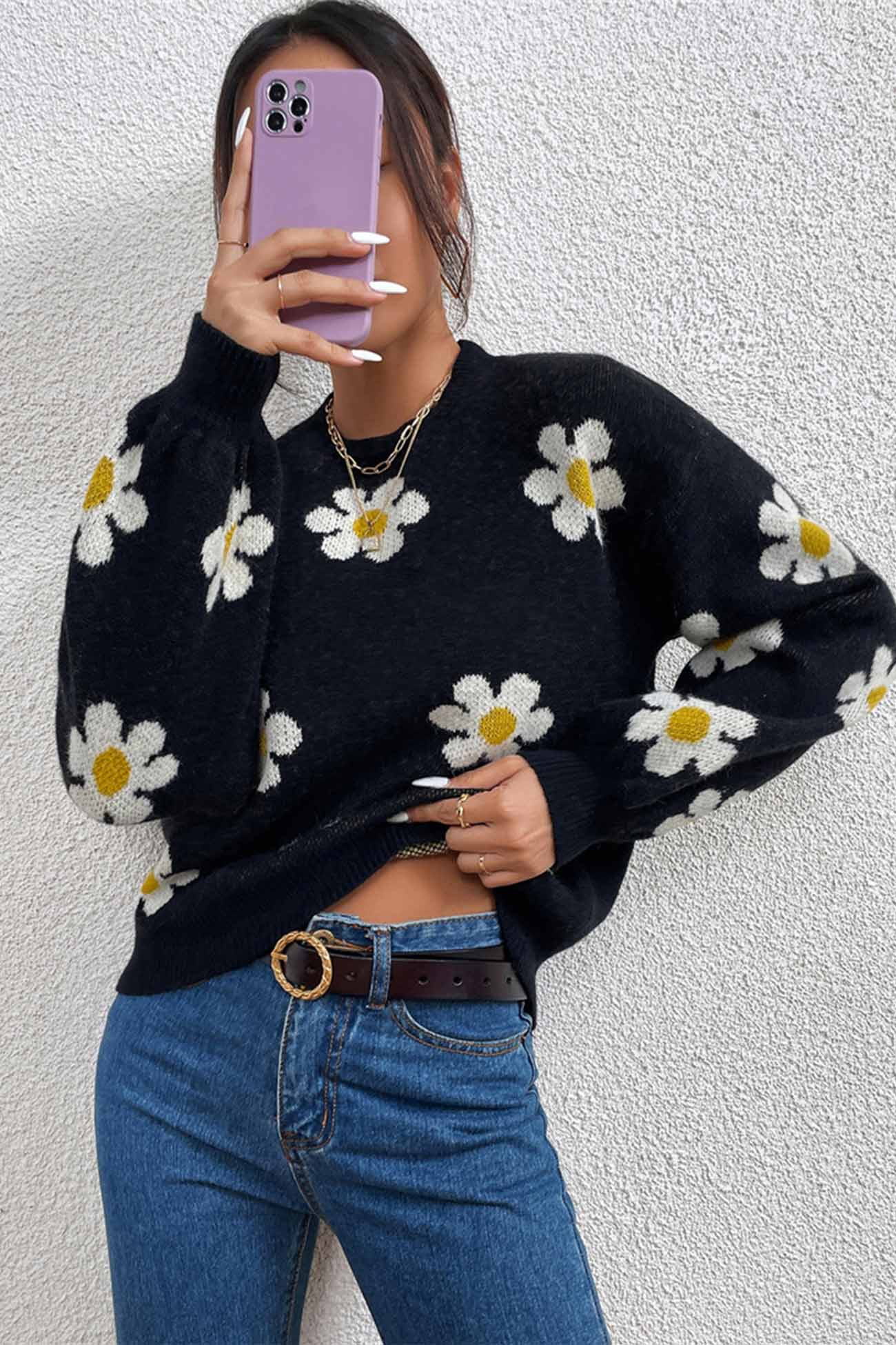 Luisa | Floral embroidered crew neck sweater