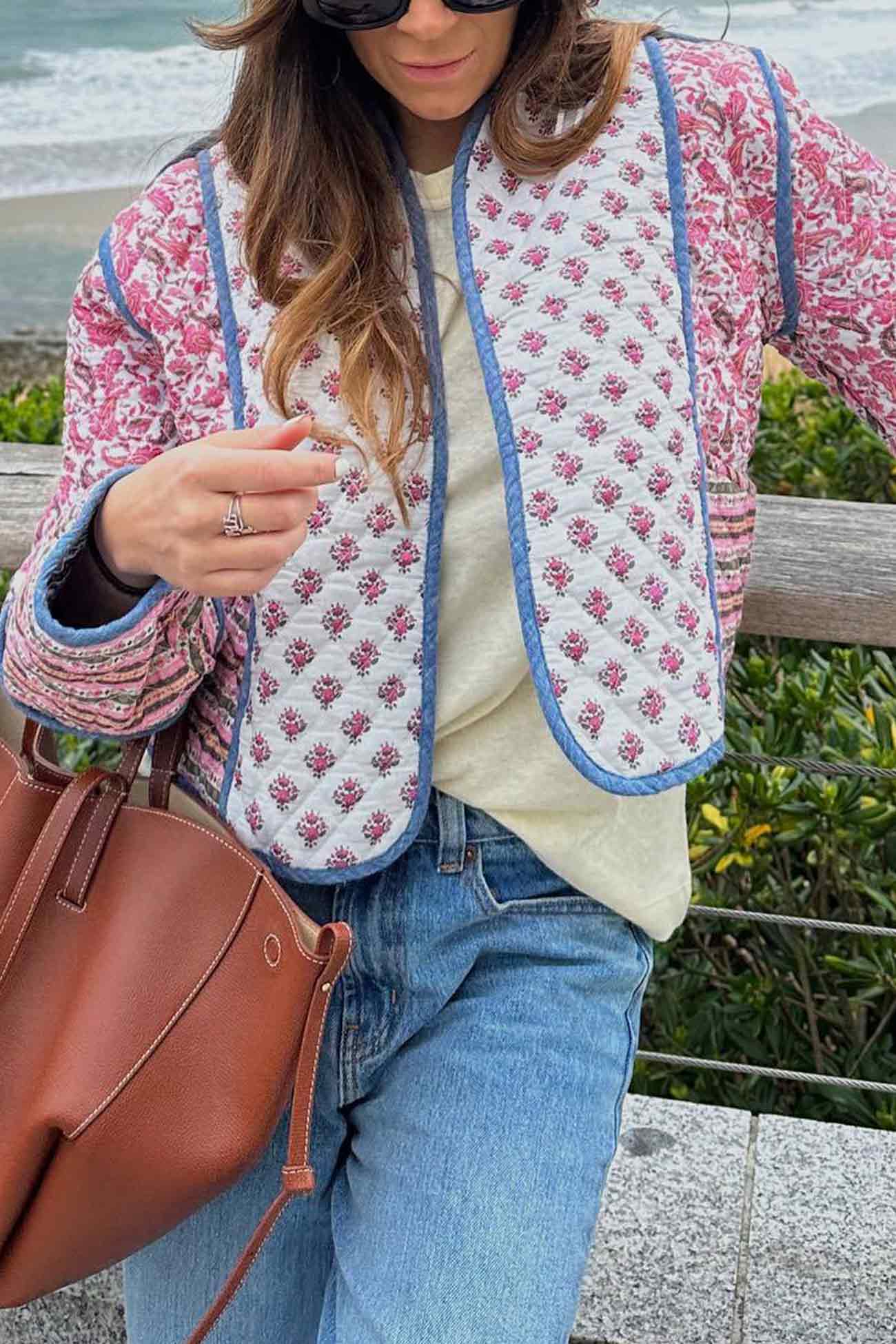 Emma | Reversible jacket with open front and floral pattern