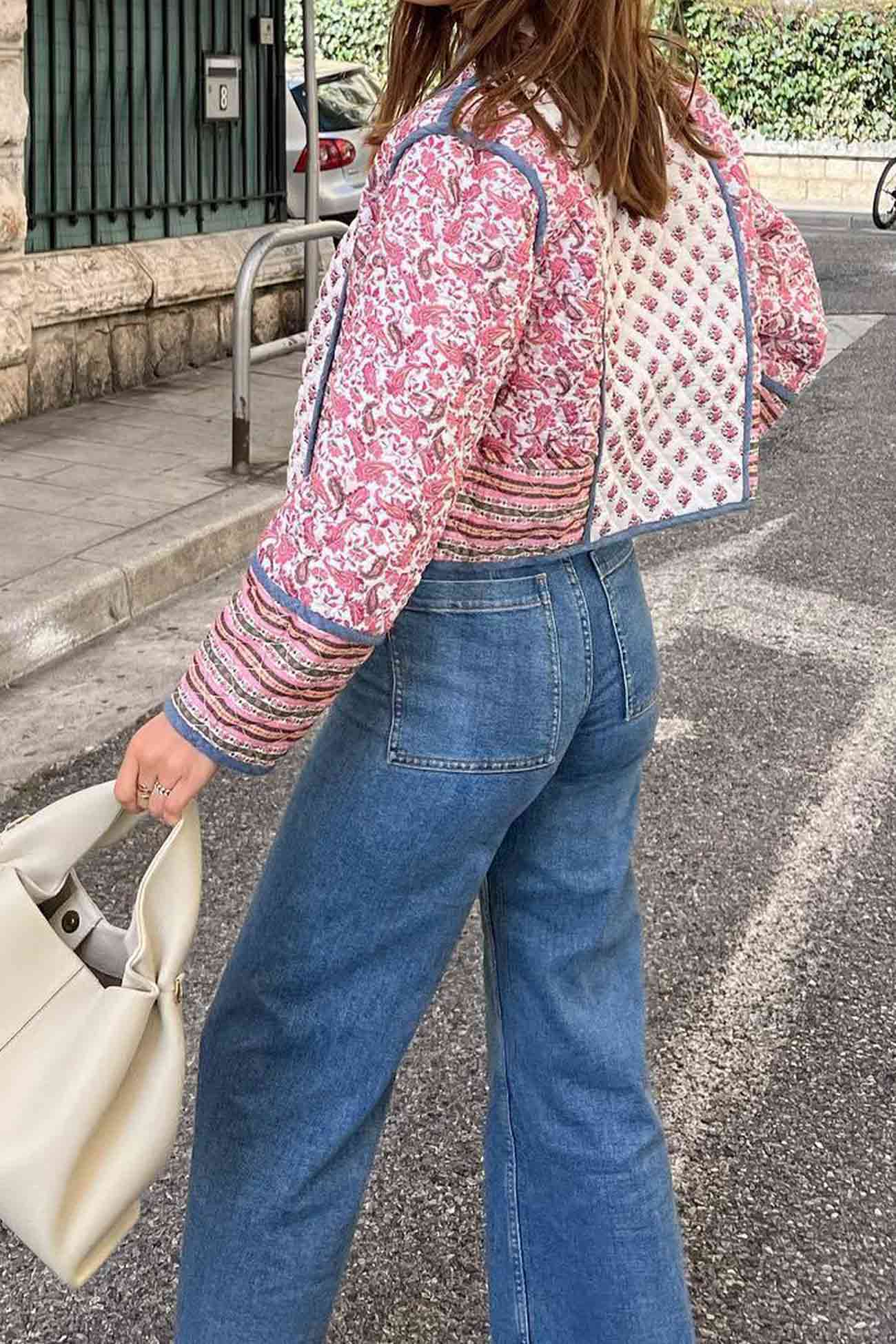 Emma | Reversible jacket with open front and floral pattern