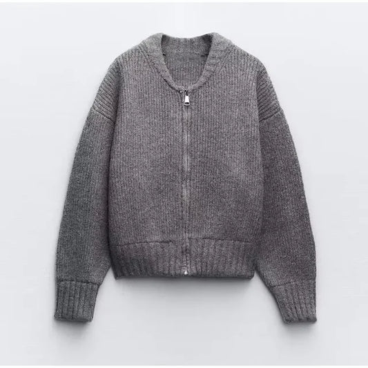 Karla® | Gray O-neck knitted women's sweater, fashion jacket