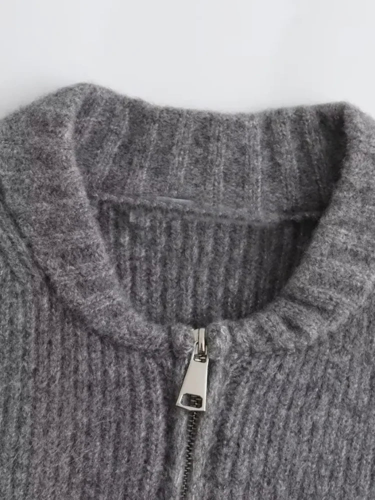 Karla® | Gray O-neck knitted women's sweater, fashion jacket