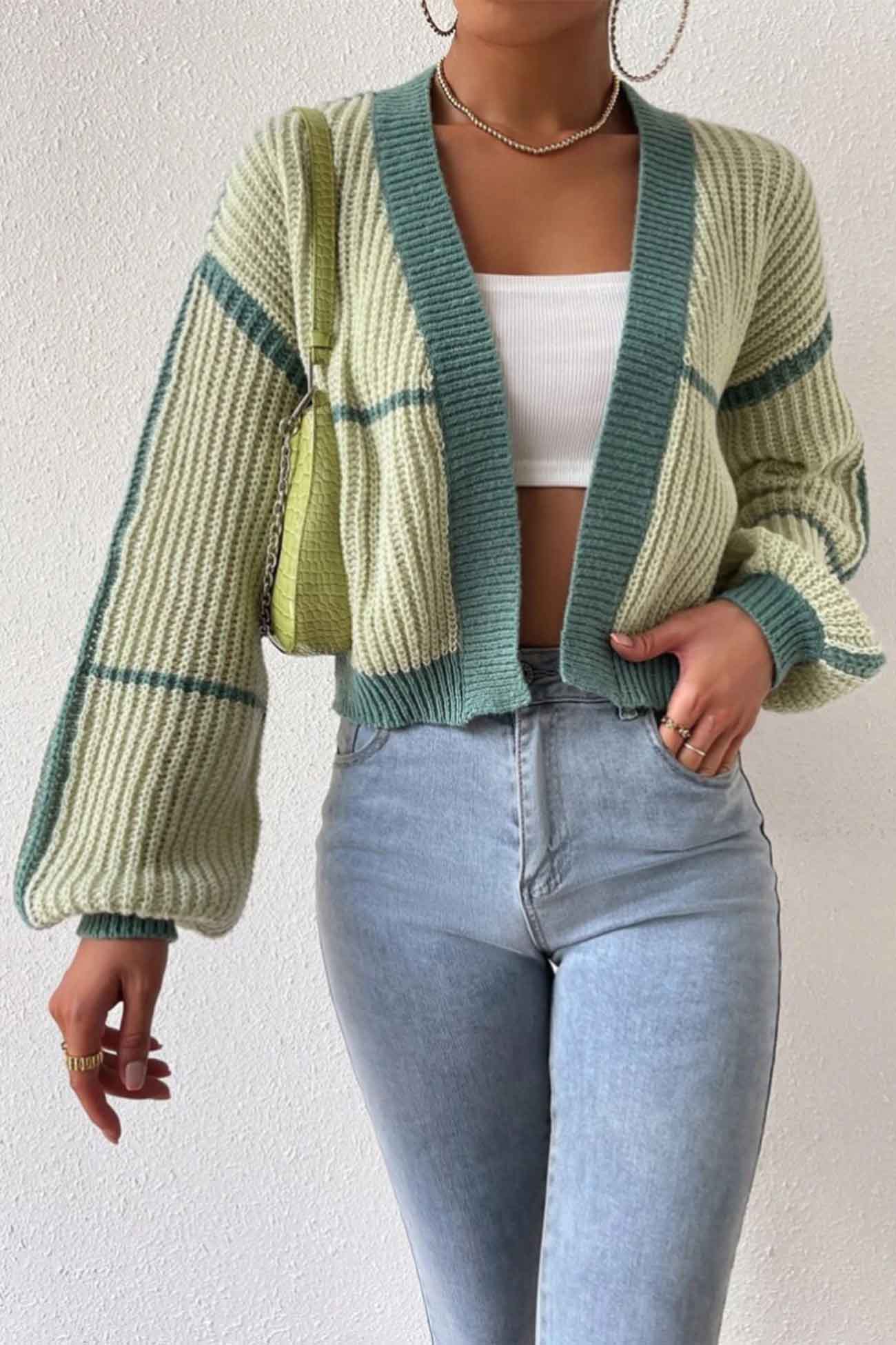 Felisa | Long sleeve open front patchwork knit cardigan