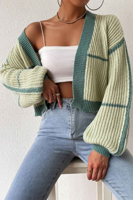 Felisa | Long sleeve open front patchwork knit cardigan