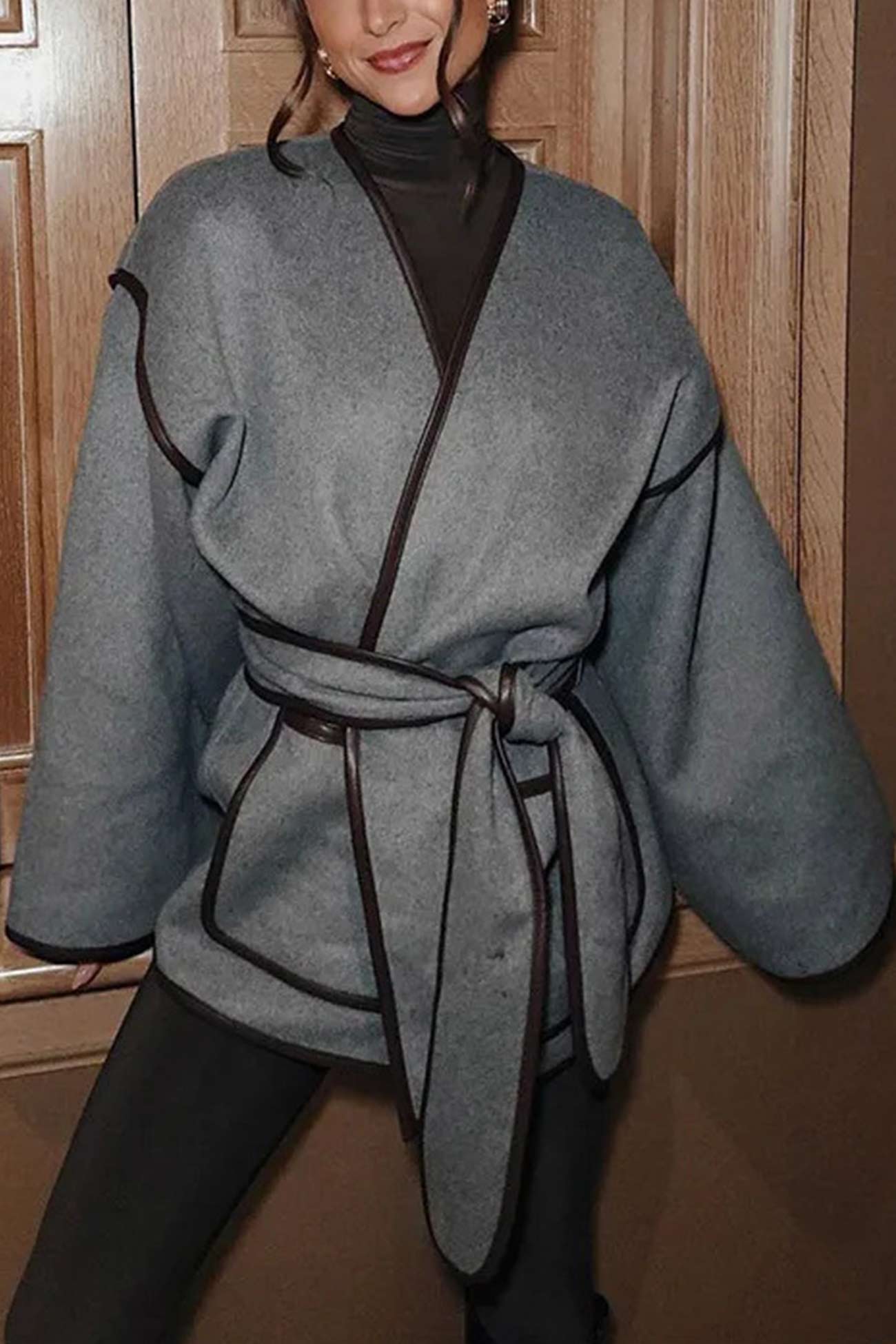 Birgit | Gray blanket coat with pocket belt