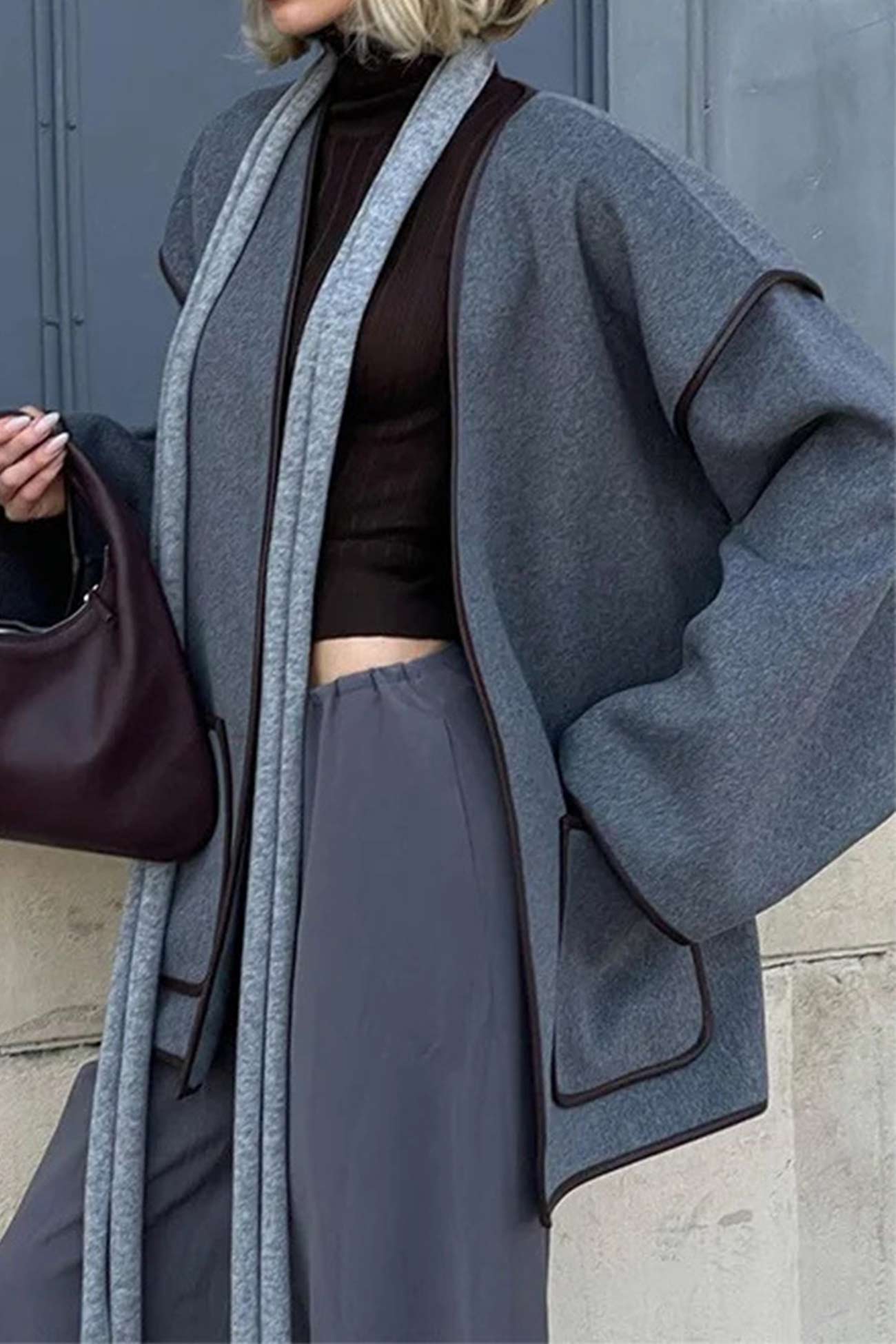 Birgit | Gray blanket coat with pocket belt