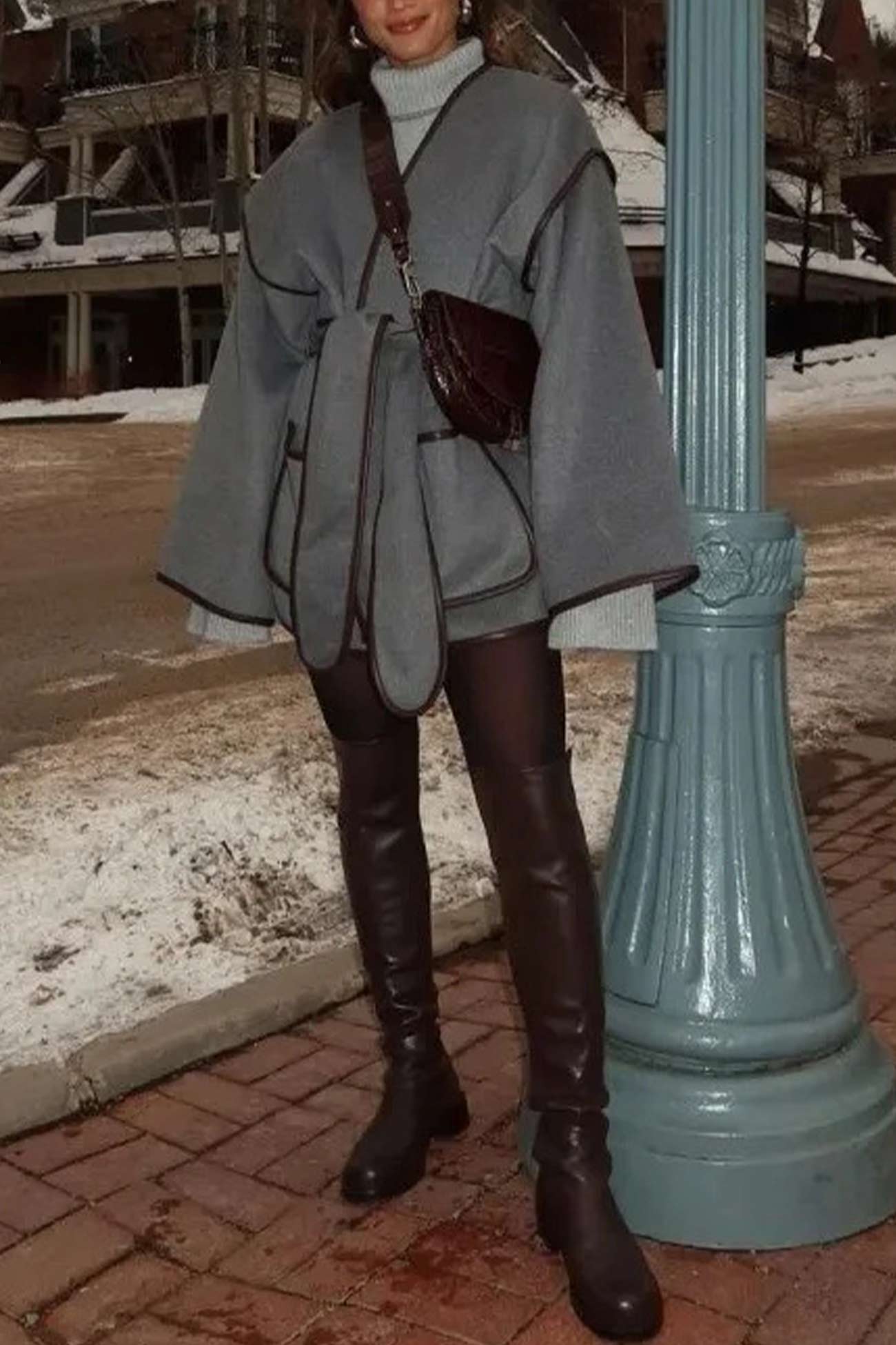 Birgit | Gray blanket coat with pocket belt