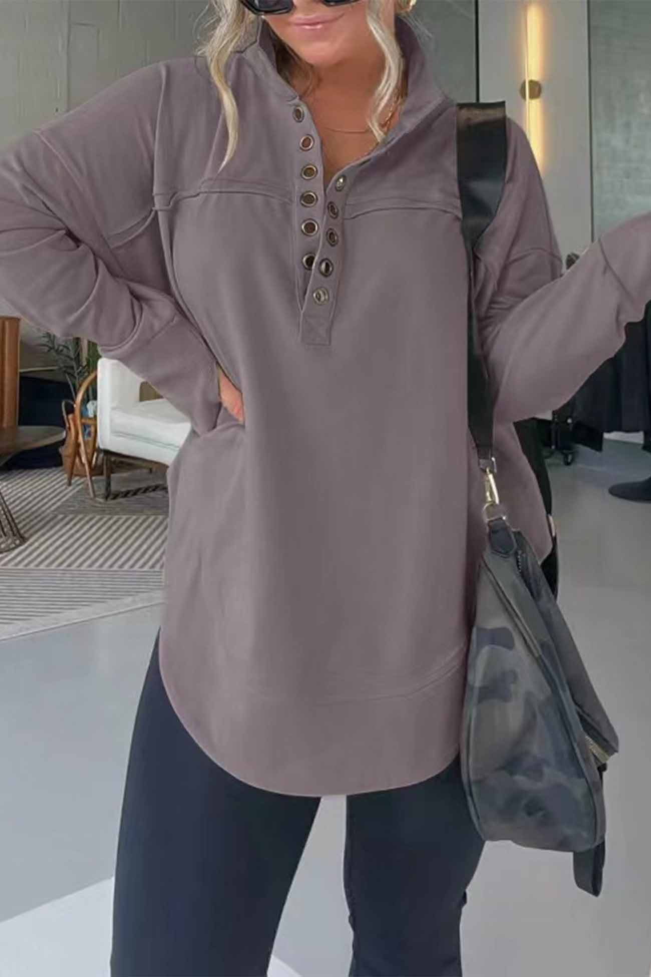 Marianna | Solid long sleeve sweatshirt with buttons