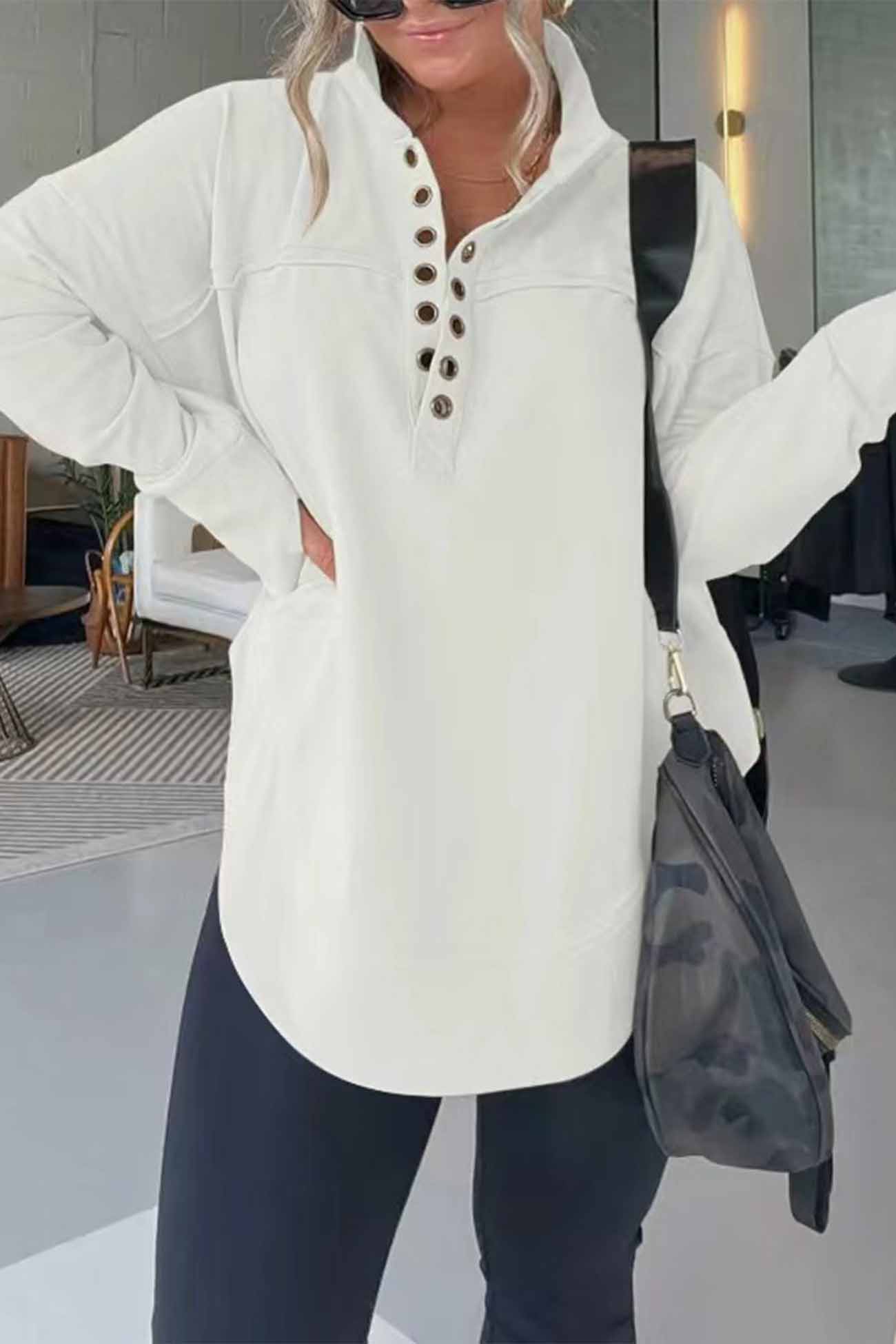 Marianna | Solid long sleeve sweatshirt with buttons