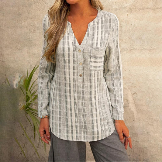 Talia® | Casual Loose Long Sleeve V Neck Blouse