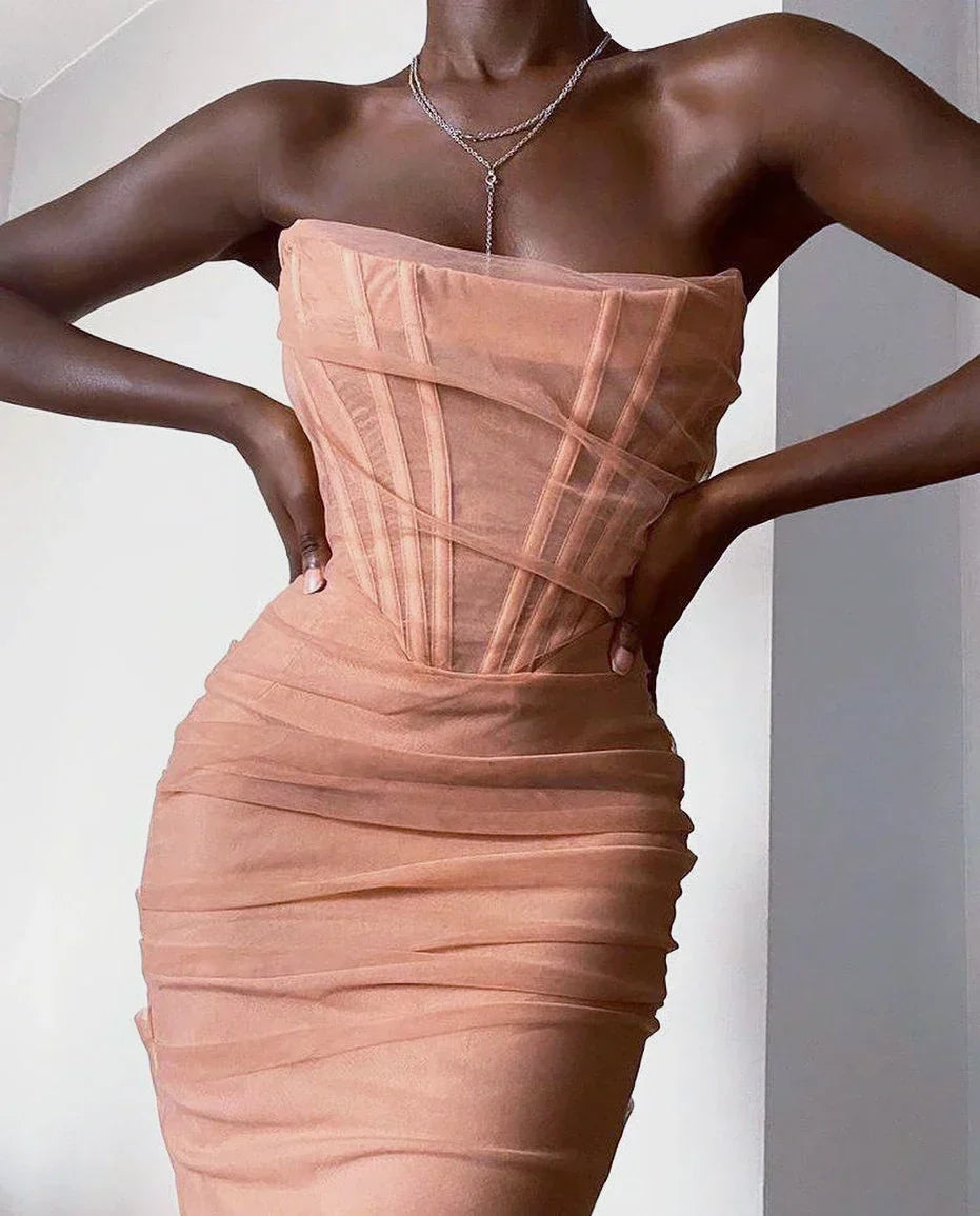 Irene® | Figure-Hugging Evening Dress With Corset Detail And Strapless Design