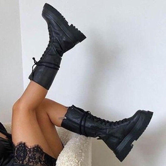 Elena | Black high women's boots with a lace-up sole