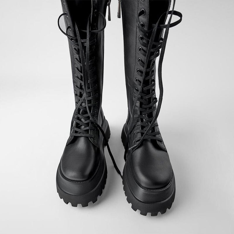 Elena | Black high women's boots with a lace-up sole