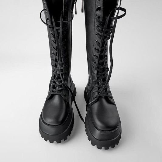 Elena | Black high women's boots with a lace-up sole