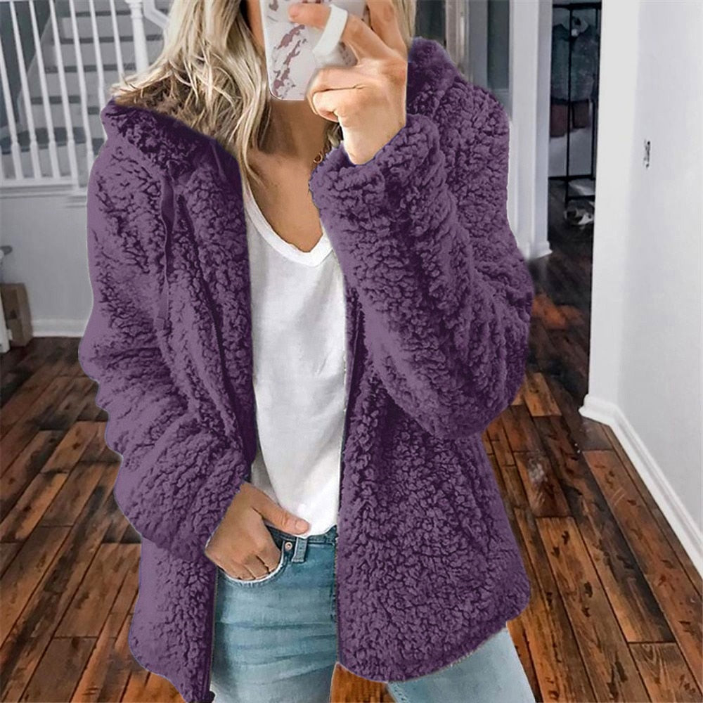 Ellen | Women's Hooded Open Front Teddy Jacket