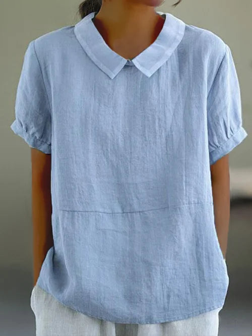Rosalía® | Airy women's linen blouse short sleeve with Peter Pan collar