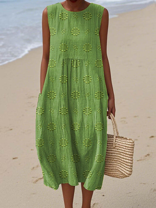 Iris® | Elegant sleeveless women's cotton dress with pockets