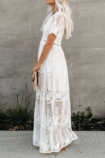 Embroidery Lace long Tunic Beach Dress